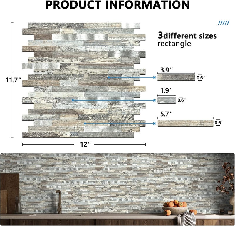Midcard 10 Pieces Peel and Stick Backsplash PVC Wall Tile,for Kitchen Backsplash,Bathroom,Fireplace,Laundry - Image 3